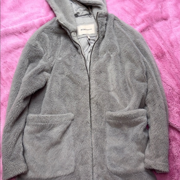 BCBGeneration Winter Gray Faux Fur Long Coat / Parka w/ Hood - Picture 2 of 6